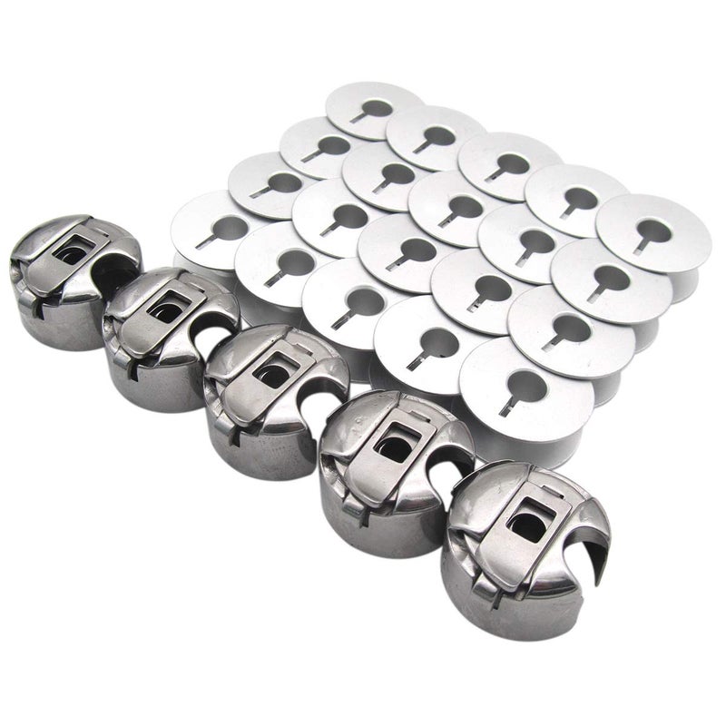 ckpsms Brand â€“ 5PCS L Style Bobbin Cases and 20PCS L Style Aluminum bobbins Compatible with/Replacement for JUKI Brand CONSEW Brand Singer Brand Brother Brand Single Needle lockstitch Sewing Machine - Image 1
